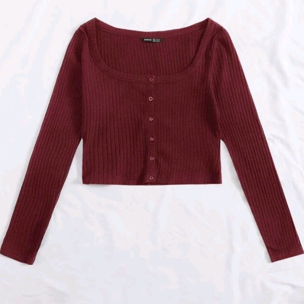 Shein Burgundy Red Crop Top Long Sleeve - Size XS